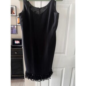 NIPON BOUTIQUE Black Petite Sheath Dress Sequin Fringe Cocktail Party Womens 10P